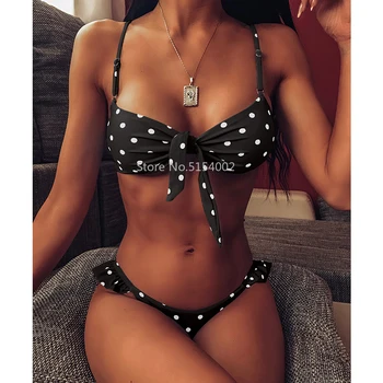 2021 Seksi Polka Dot Bikini Ženske Kopalke Lok-vozel Push Up Kopalke Brazilski Bikini Komplet Kopalne Obleke Plaža Obrabe, Plavanje Obleko