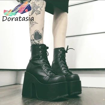 DORATASIA INS Vroče Prodajo Žensk Črni Škornji z Visoko Peto Platforma Čevlji Ženske Big Velikost 43 Elegantno Kul Moda Punk Goth Ženske Čevlje