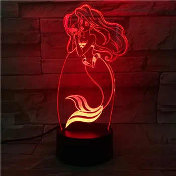 Vroče 3D LED Lučka Malo morska deklica Princesa 7 Barva Spreminja, Baby tabela Iluzijo Razpoloženje Noč Svetlobe Doma Dekor Stranka Otroci Igrače 509