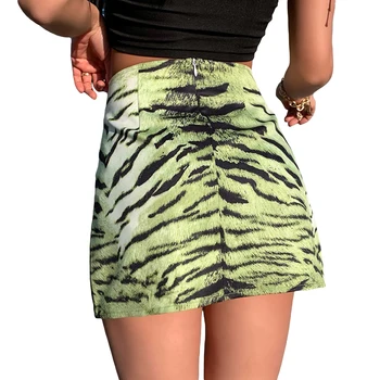 Ženske Seksi Visoko Pasu Krilo Tiger Stripe Vzorec A-line Split Slim Mini Krilo, Kratka Obleka