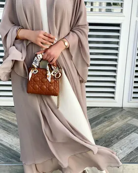 Muslimanski Svila Šifon Jopico Abaya Celotno Obleko Kimono Dolgo Haljo Halje Femme Jubah Dubaj Bližnjem Vzhodu Ramadana Eid Arabski Islamski