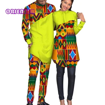 Afriška Oblačila za Žensko in Človek Mozaik Afriške Tiskanja Moških Obleko Ženske Shirt Obleko Bazin Riche Afriške Nekaj Oblačil WYQ124