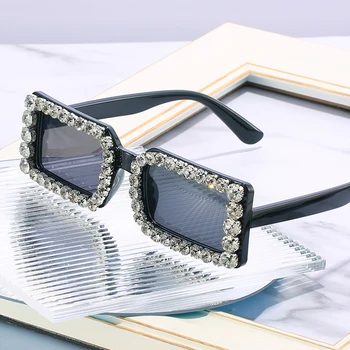 TAKO&EI Moda Majhen Pravokotnik Ženske Luksuzni Diamond Vintage sončna Očala Jelly Čaj Očala Moški Trendi Odtenkih UV400 sončna Očala