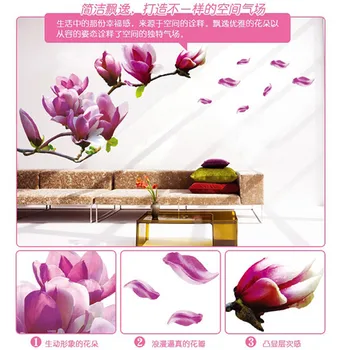 Ozadje Mode Magnolija Cvetovi Nalepke, Stenske Nalepke Odstranljive Dvorani Ozadje Prilepite Cvetje DIY Doma Spalnica Dekoracijo