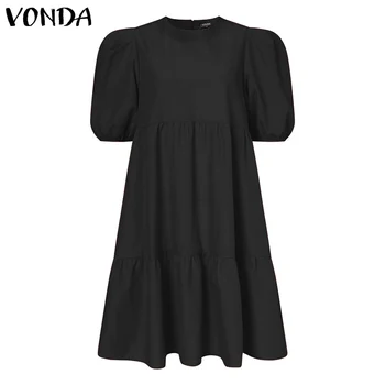 Priložnostne Hlače Sleeve Solid Mini Obleka VONDA 2021 Ženske Poletje Puff Rokav Naguban Obleke Bohemian Vestidos Poletje Haljo S-