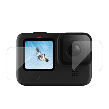 TELESIN 3Pcs Kaljeno Steklo Zaslona + Objektiv Zaščitnik Film 2.5 D Ultrathin Polno Zajetje za GoPro Hero 9 Črna Kamera dodatna Oprema