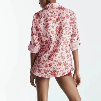 Moda za Ženske Tiskanja Bluzo Majica 2021 Pomlad Poletje Priložnostne Dolg Rokav V Neck Ženske Gumbi Vrhovi Svoboden Bluze