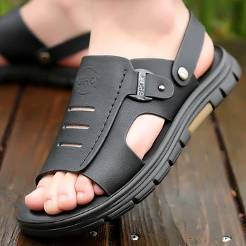 Moški Sandali Usnje 2021 Poletje Nove Priložnostne Moda Dual-Uporabite Mehko-Soled Non-Slip srednjih let Oče Plaži Čevlji