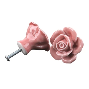 10 Kosov Keramike Letnik Cvetlični Rose Cvet Vrata, Gumbi Ročaj Predala Kuhinja + Vijaki (Roza)
