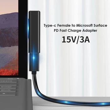 15V/3A USB C Ženski PD Hitro Polni Vtič Pretvornik za Microsoft Surface Pro 3 4 5 6 Gredo Površine Knjiga 1 2 3 Tip C za izmenični Tok