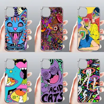 Pisane Psihedelični Trippy Umetnosti mačka Telefon Primeru Pregleden za iPhone, Samsung A S 11 12 6 7 8 9 30 Pro X Max XR Plus, lite