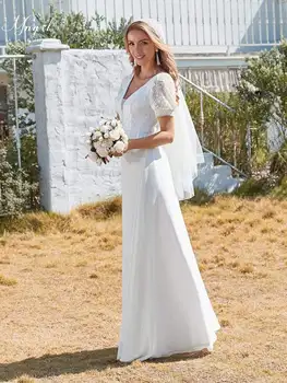 MNGRL Retro Poročno Obleko Proti-vrat Bela Šifon Poročne Obleke 3D Cvet Puhasto Krilo Plus Velikost Poročni Obleki