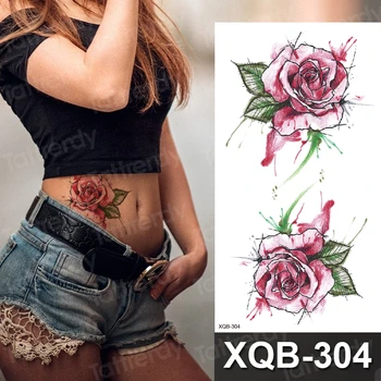 Rose tattoo nalepke ženske lotus flower tatoo body art edinstveno rdeče rože na trebuh, roko zapestnica zapestje tatoo vodo prenos