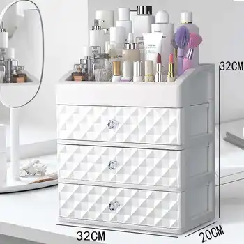 Kozmetika Škatla Za Shranjevanje Tri Plasti Predal Ličila, Nakit Organizator Namizje Šminka, Lak Za Olje, Posodo Lepote, Kozmetični Primeru