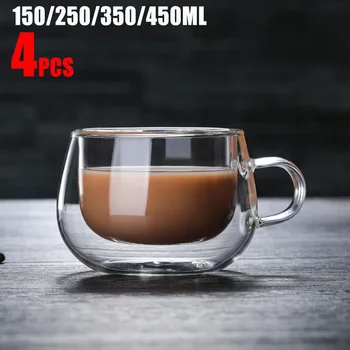 Dvojno Steno Izolirana Očala Espresso Kave Vrč 80/250/350/450 ML Toplotno Odporni Pregleden Čaj, Mleko, Steklene Skodelice Skodelice Drinkware