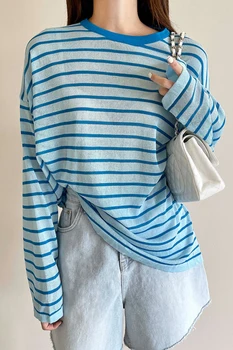 ZCSMLL korejski poletje vse-tekmo sladkarije barvni krog vratu puloverju bluzo ohlapno, tanko oddelek dolgo sleeved trakove za zaščito pred soncem pulover