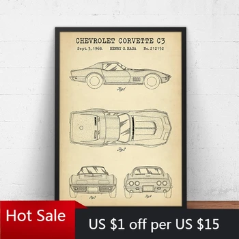 Ameriški Avtomobil Corvette C3 Načrt Umetniške grafike Darilo za dirkalnika Patent Plakat Platno Slikarstvo Fant Soba Dekor Stenski Dekor
