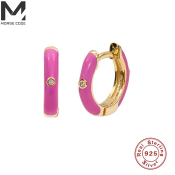925 Sterling Srebro vijola/roza/Modrega Emajla Diamond Hoop Uhani za Ženske Očarljivo Zlato Zircons Uhani, Modni Nakit Trgovini