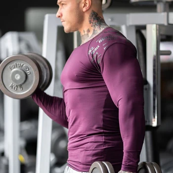 Men ' s Long Sleeve Slim T-Shirt, Elastični Stiskanje, Fitnes, Bodybuilding, Quick Dry