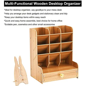 Lesenih Desk Organizator Multi-Funkcionalne DIY Svinčnik Imetnik Polje Namizje Mirovanju Dom Pisarniški Shranjevanje Rack