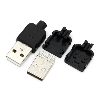 10 Kompletov DIY Priključek USB 2.0 Vtič Tip Moški 4 Pin Skupščine Adapter Vtičnice Spojke Tipa Črne Plastične Lupine Za Podatkovno Povezavo