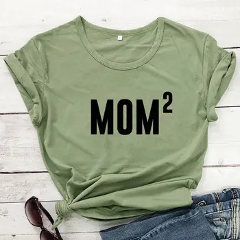 Mama 2 Bombaža T-shirt Smešno materinski Dan Darilo Tshirt Obleke Lepe Ženske Grafični Baby Tuš Tee Rokavi Top Femme Dropshipping