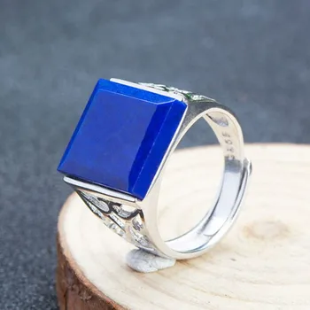 2021 FashionGenuine lapis lazuli kvadratnih obroč za moške in ženske novo s925 čistega srebra vdelan naravnih lapis lazuli klasičen moški prstan