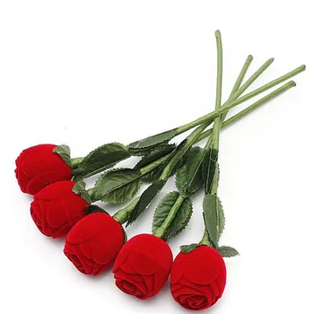 Romantično, Elegantno Rdeče Rose Obroč Škatle Modni Uhani Obroč, Nakit, Darilni Embalaži Poroko Punca Presenečenje Darilo