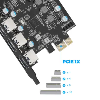 ULS 7Ports USB3.0 PCI-e Širitev Sim (3)Tip A (2)Vrste C, z Notranjim USB 3.0 20P Connector for Mac Pro Fresco Fl1100