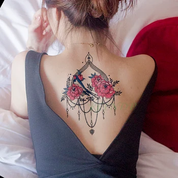 Nepremočljiva Začasni Tattoo Nalepke roza cvet diamantna ogrlica listov ponaredek tatto flash art tattoo tetovaže za dekle ženske moški