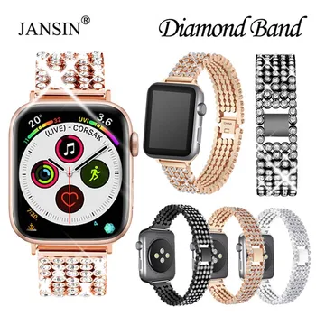 Diamond Nerjaveče Jeklo, Kovinski Trak Za Apple Watch 44 mm 40 mm Ženske Kristalno Watch Zapestnica Za Apple ura Pas 3 2 1 42mm 38 mm