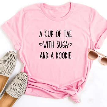 Tae Suga Kookie T-Shirt Agust D Majica S Kratkimi Rokavi Ženske Priložnostne Skodelico Čaja Min Yoongi Bombaž Majica Plus Velikost Grafični Top Harajuku Majica
