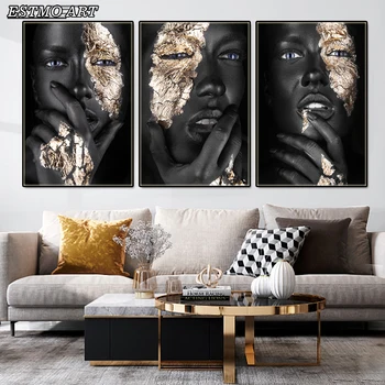 Afriške Umetnosti Črnega Zlata Ženska, plakatov in Fotografij Nordijska Hoom Dekor steno dnevne sobe Abstraktna umetnost HD Slika slika Platno Slikarstvo