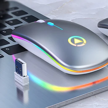 Ultra-tanek LED Pisane Lučke za Polnjenje Mini Brezžična Miška Izklop USB Optični Ergonomska Gaming Miška Prenosni Računalnik Miške
