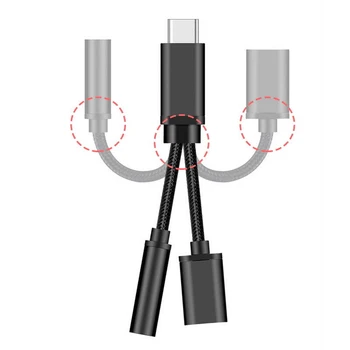 2021 Nov Tip C Do 3,5 Mm Polnilnik 2 V 1 Tip C 3.5 mm Aux Audio Kabel za Polnjenje Adapter za Ločevanje Slušalke Za Pametni Telefon