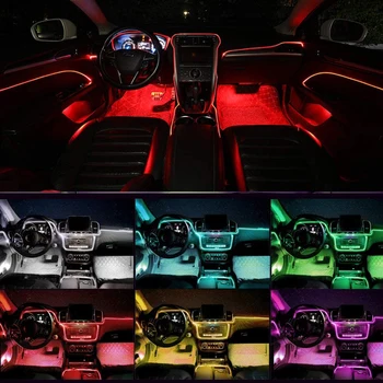 6 v 1 RGB LED Vzdušje Avto Notranje osvetlitve Okolja Kit svjetlovodni Trakovi Luči Z Aplikacijo Nadzor DIY Glasbe 6M svjetlovodni Band