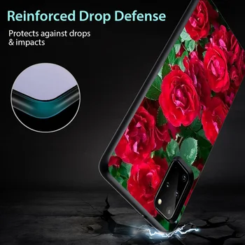 Svetlo Črni Pokrov Lepe Rdeče Vrtnice za Samsung S20 Ultra Plus A91 A81 A71 A51 A41 A21 A31 A21S A11 5G Primeru Telefon