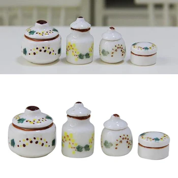 1:12 Lutke Hiša Mini Belega Porcelana Lonci Pločevinke Kuhinja, Začimbe Jar, Kitajska