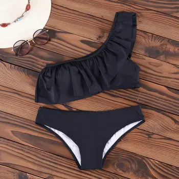 Bikini 2020 Eno Ramo Ženske Trdna, Plavanje Obleko Za Kopalke Ruffle SwimwearWomen Seksi Biquini Plažo