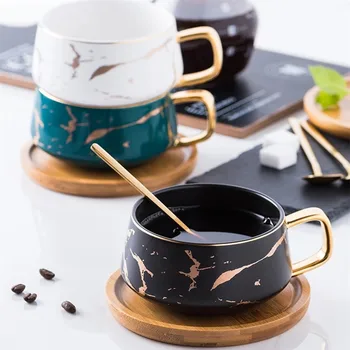 Luksuzni Nordijska Marmorja Keramične skodelice Kave Kondenzira Kave Skodelice Cafe Tea zajtrk Mleko Skodelice Krožnik Obleko z Jed Žlico Set Ins