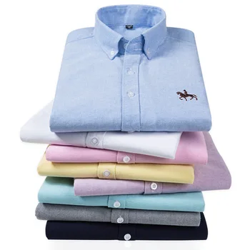 2021 Nova Moda za Moške Bombažno Majico Barva Roza Bela Mens Dolg Rokav Vezenje Majica Poslovnih Športna Oblačila