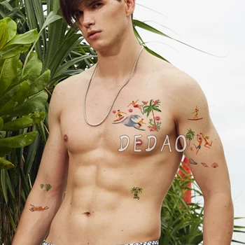 Poletni Sončni Plaži Črke Začasne Tetovaže, Nalepke Za Ženske, Moške Tattoo Nepremočljiva Obmorskih Sonce Ponaredek Tatoo Ananas Art Tattoo
