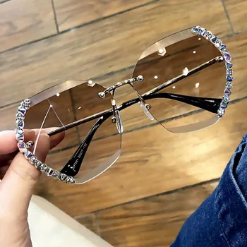ZUCZUG Modni Diamant Rimless sončna Očala Ženske blagovne Znamke Velik Okvir sončna Očala Ženski Okrasnih Gradient Leče za Očala UV400