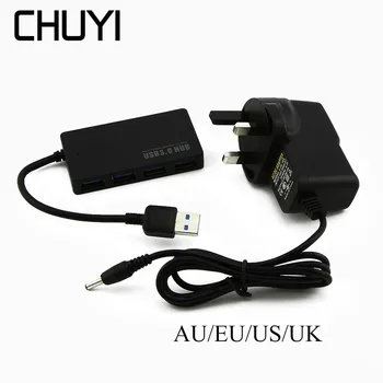 CHUYI 3.0 USB Hub 4 Vrata High Speed Multi USB Hub Razdelilnik S EU/AU/US/UK Napajalnik Za Macbook Pro Računalniške Opreme