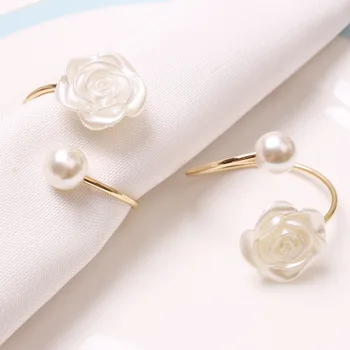 8/PCSMetal napkin obroč imitacije pearl rose cvet napkin imetnik obroč namizni okras, nakit zlati napkin obroč