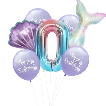 7Pcs Nastavite Happy Birthday Vijolično Latex Baloni Rojstni Dekoracijo Aluminija Film Število Balon Kombinacijo Paketov