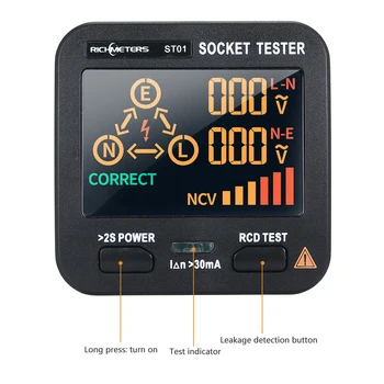 RICHMETERS ST01 Digitalni Voltager Vtičnico Tester LCD-Zaslon Priključite, ki Niso Stik Električne energije Tester NKV Vtičnico Tester