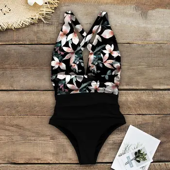 2021 Seksi En Kos Kopalke, Ženska Ramena Cvetlični Ženske Kopalke Push Up kopalke Bodysuits Plaža obrabe Ruffle Monokini
