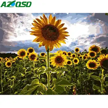 AZQSD Barvo S Številko Sončnično Platno Slikarstvo Kompleti Slike Olje, Barvanje Z Številkami Cvet HandPainted Doma Dekoracijo Darilo
