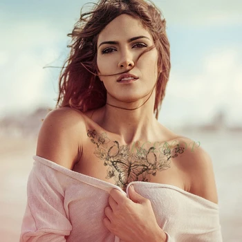 Nepremočljiva Začasni Tattoo Nalepke Metulj cvetje pasu na prsih nazaj tatto prsi flash tattoo ponaredek tetovaže za ženske